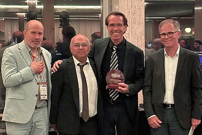 Philippe de Timary, Congress President, Mickael Naassila, ESBRA President, Falk Kiefer, Medical Director of the Clinic for Addictive Behaviour and Addiction Medicine at the CIMH, and Marcin Wojnar, ESBRA President-elect, at the award ceremony at the 20th Congress of the European Society of Biomedical Research on Alcoholism in Brussels. Photo: © CIMH