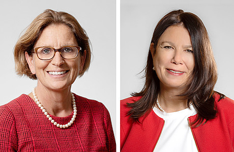 Gezeigt sind zwei Portraitfotos mit den beiden Sprecherinnen des Graduiertenkollegs 2727: Prof. Dr. Martina Muckenthaler und Prof. Dr. Adelheid Cerwenka.
